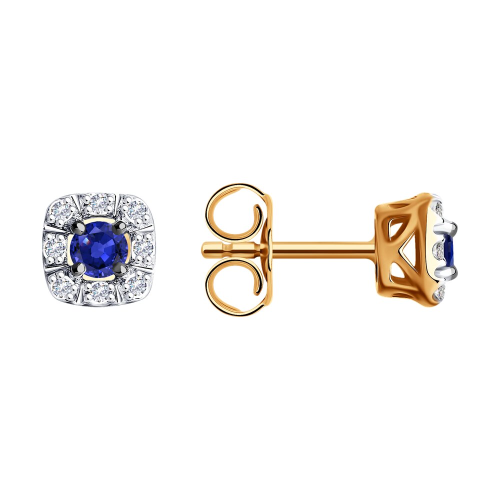 Серьги Au.585 Разм. Вес.1,24 (16 Бр Круг 17 0,089 2/3А, 2 0,256 Сапфир нат. термообр. Круг 3 2/2)