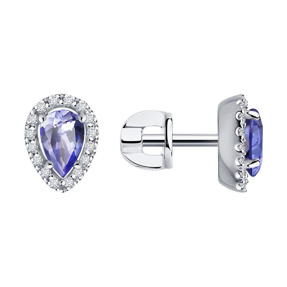 Серьги Au.585 Разм. Вес.2,06 (32 Бр Круг 17 0,124 2/3А, 2 Танзанит Груша 6*4)