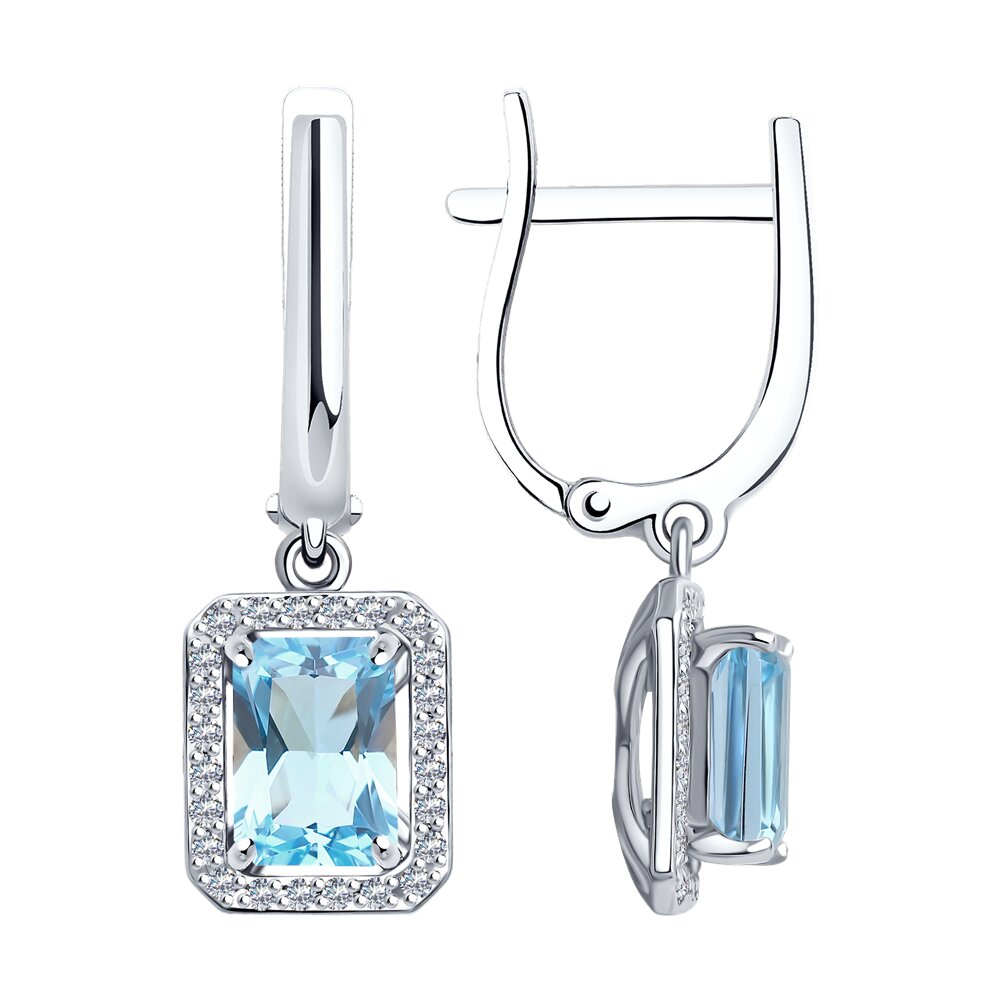 Серьги Au.585 Разм. Вес.3,59 (48 Бр Круг 17 0,178 2/3А, 2 Топаз Октагон 7*5)