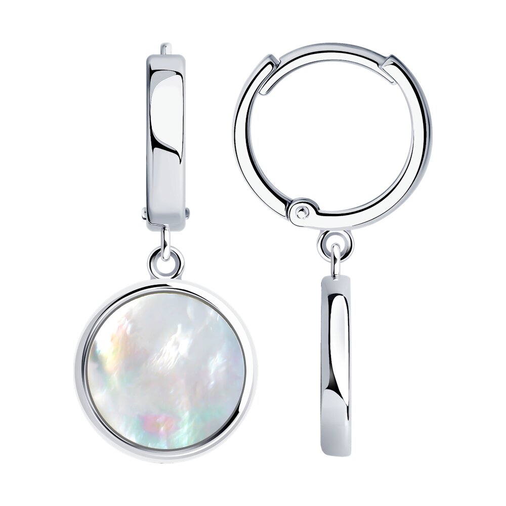 Серьги Ag.925 Разм. Вес.3,95 (2 Перламутр недраг Круг плоский 10)