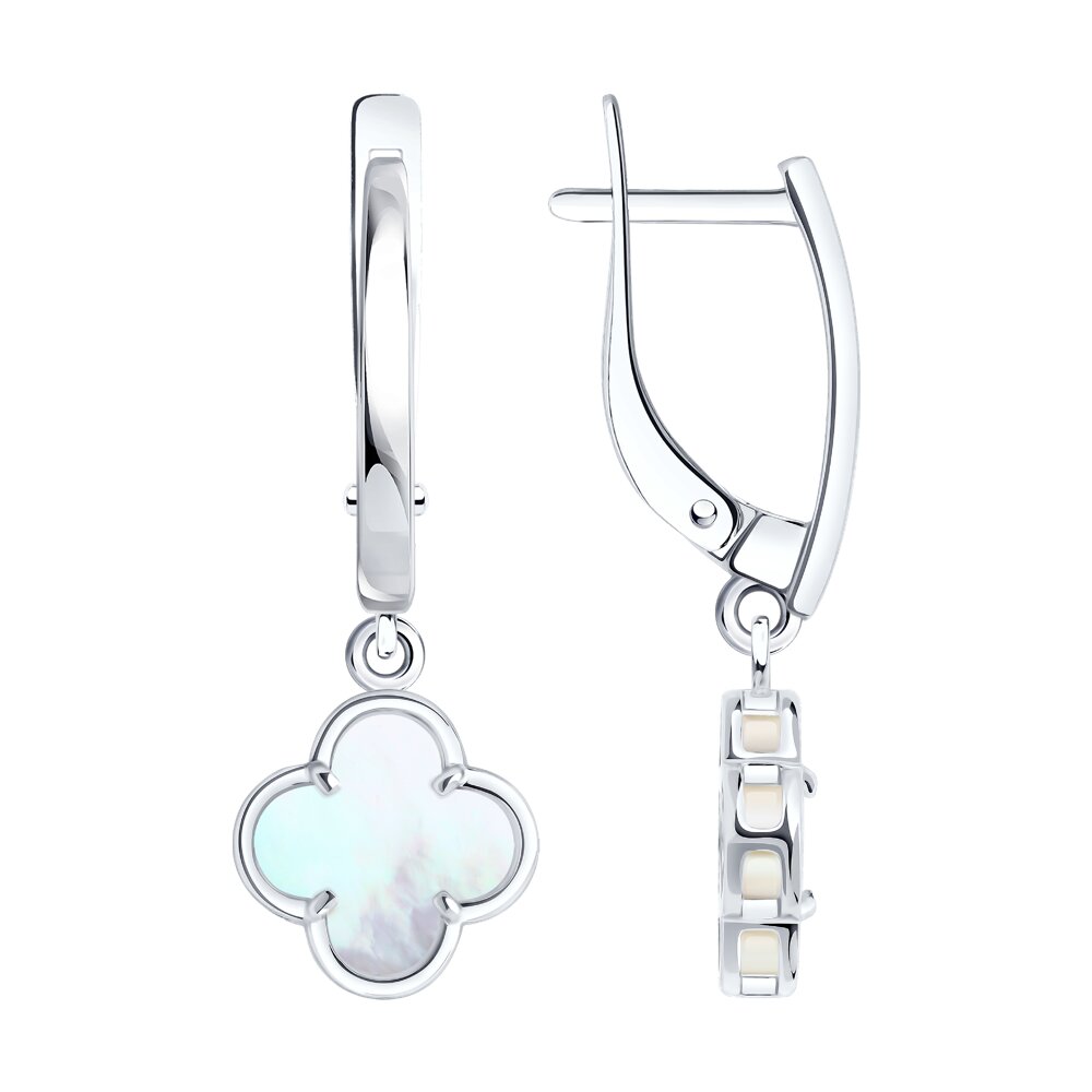 Серьги Ag.925 Разм. Вес.2,49 (2 Перламутр фигурный недраг Клевер 8*8)