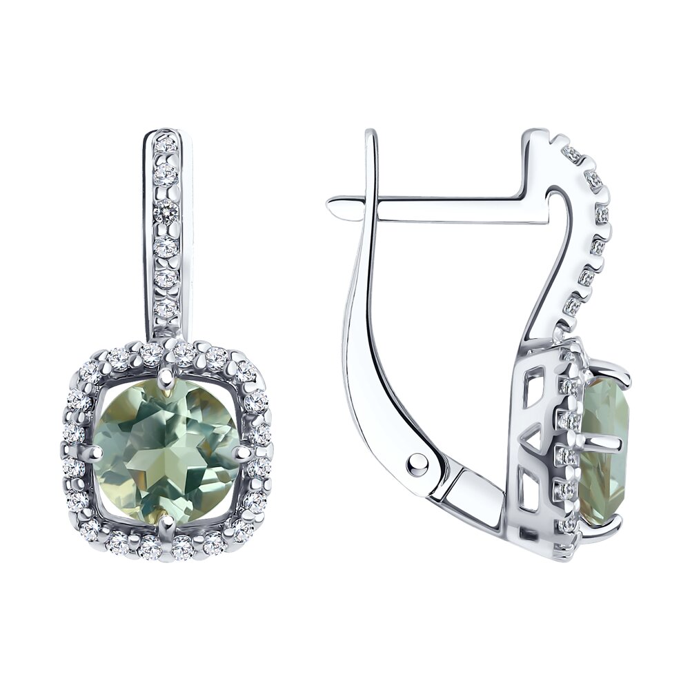 Серьги Ag.925 Разм. Вес.2,87 (2 Празиолит Круг 6, 52 Фианит бесцветный Круг 1)