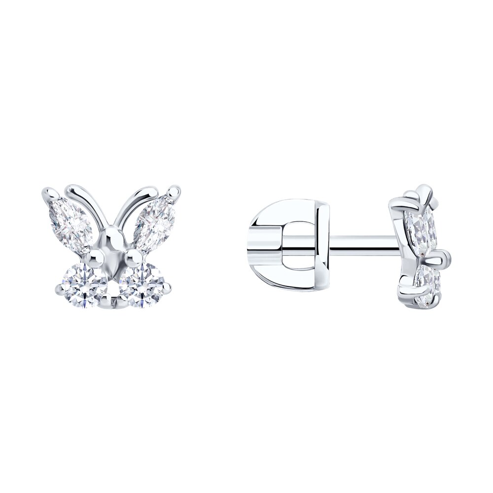Серьги Ag.925 Разм. Вес.1,44 (4 Фианит бесцветный Маркиз 4*2, 4 Фианит бесцветный Круг 2,5)