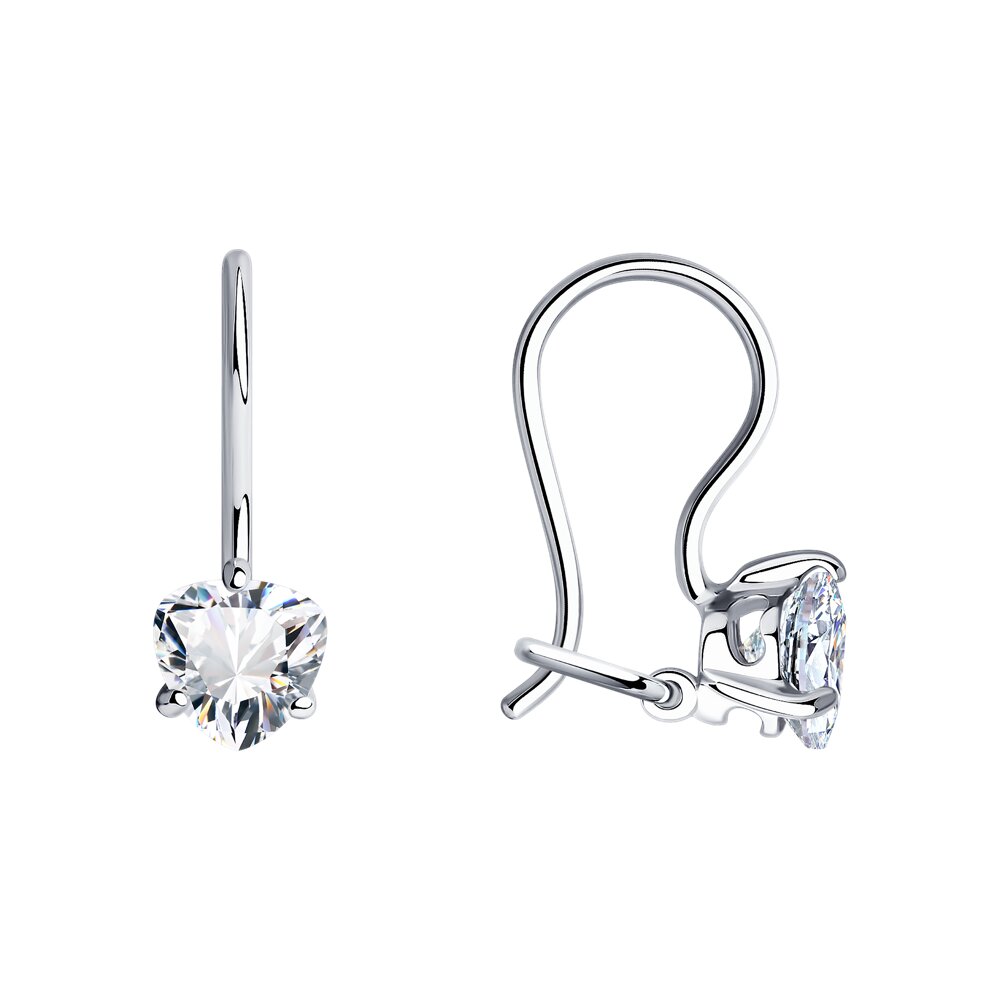 Серьги Ag.925 Разм. Вес.1,06 (2 Фианит бесцветный Триллион 5*5*5)