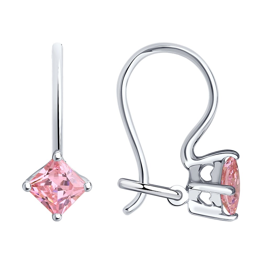 Серьги Ag.925 Разм. Вес.0,9 (2 Фианит красный Квадрат 3,5*3,5)