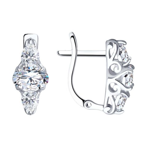 Серьги Ag.925 Разм. Вес.1,92 (4 Фианит бесцветный Груша 4*3, 2 Фианит бесцветный Овал 6*4)