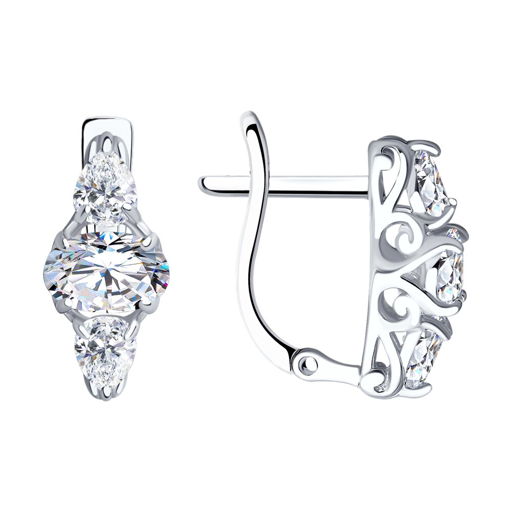 Серьги Ag.925 Разм. Вес.1,92 (4 Фианит бесцветный Груша 4*3, 2 Фианит бесцветный Овал 6*4)