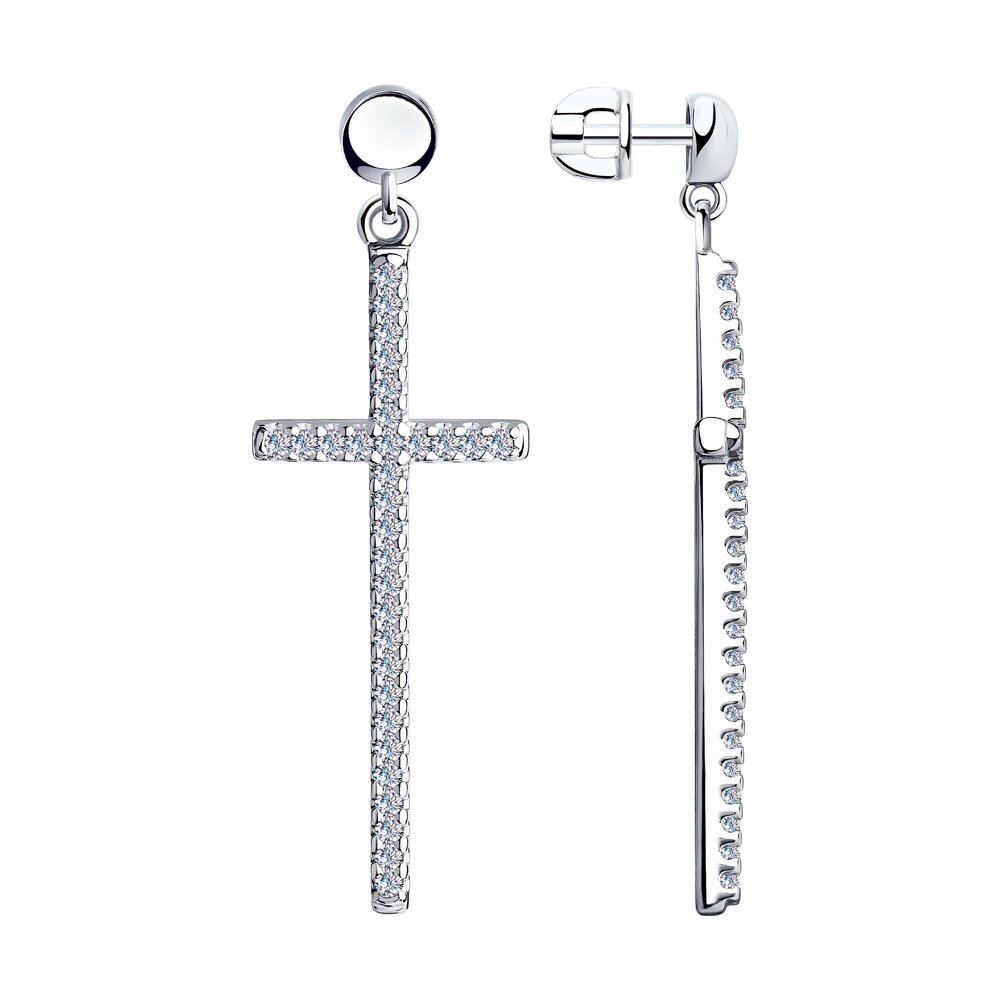 Серьги Ag.925 Разм. Вес.4,48 (62 Фианит бесцветный Круг 1,25)