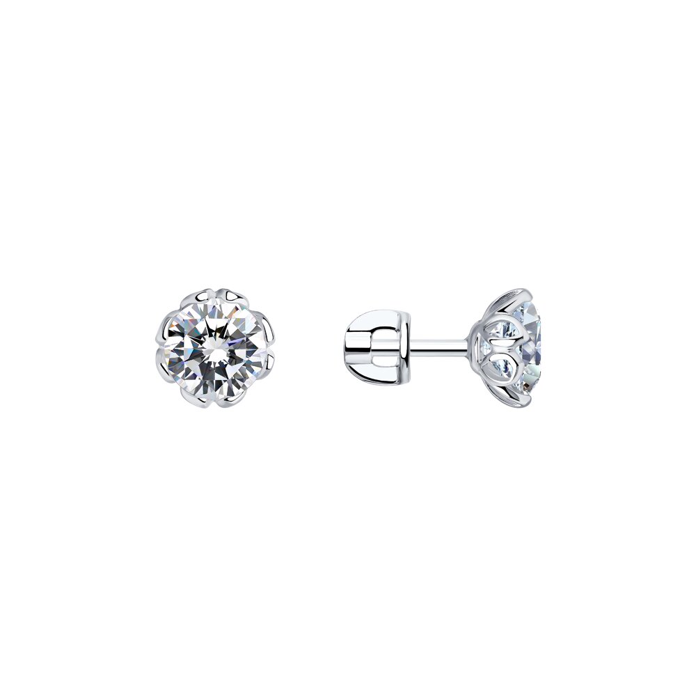 Серьги Ag.925 Разм. Вес.2,28 (2 Фианит бесцветный Круг 7)