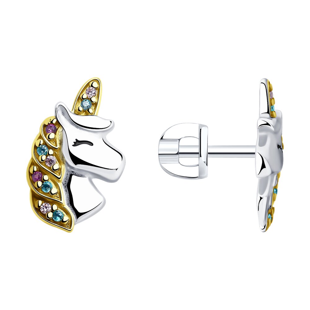 Серьги Ag.925 Разм. Вес.2,07 (4 Фианит аметист Круг 1, 8 Фианит мята Круг 1, 6 Фианит аметист Круг 1