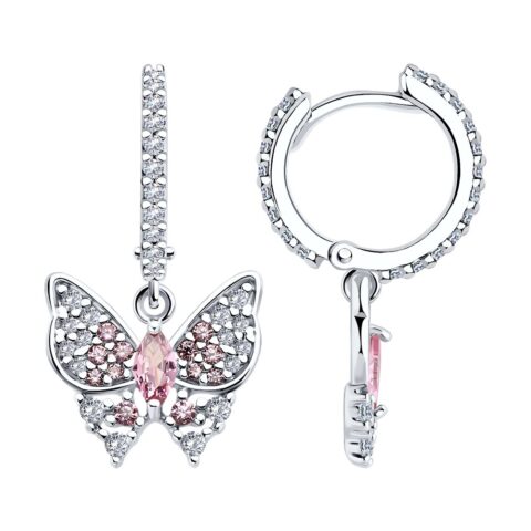 Серьги Ag.925 Разм. Вес.3,97 (16 Фианит бесцветный Круг 1, 8 Фианит красный Круг 1, 48 Фианит бесцве