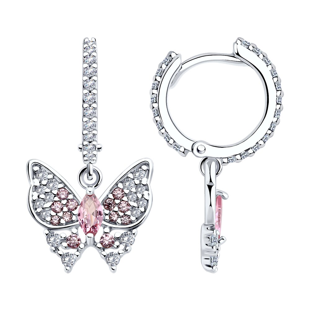 Серьги Ag.925 Разм. Вес.3,97 (16 Фианит бесцветный Круг 1, 8 Фианит красный Круг 1, 48 Фианит бесцве