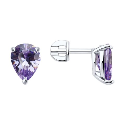 Серьги Ag.925 Разм. Вес.2,69 (2 Фианит лаванда Груша 9*7)
