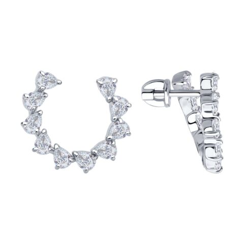 Серьги Ag.925 Разм. Вес.4,31 (20 Фианит бесцветный Груша 4*3)