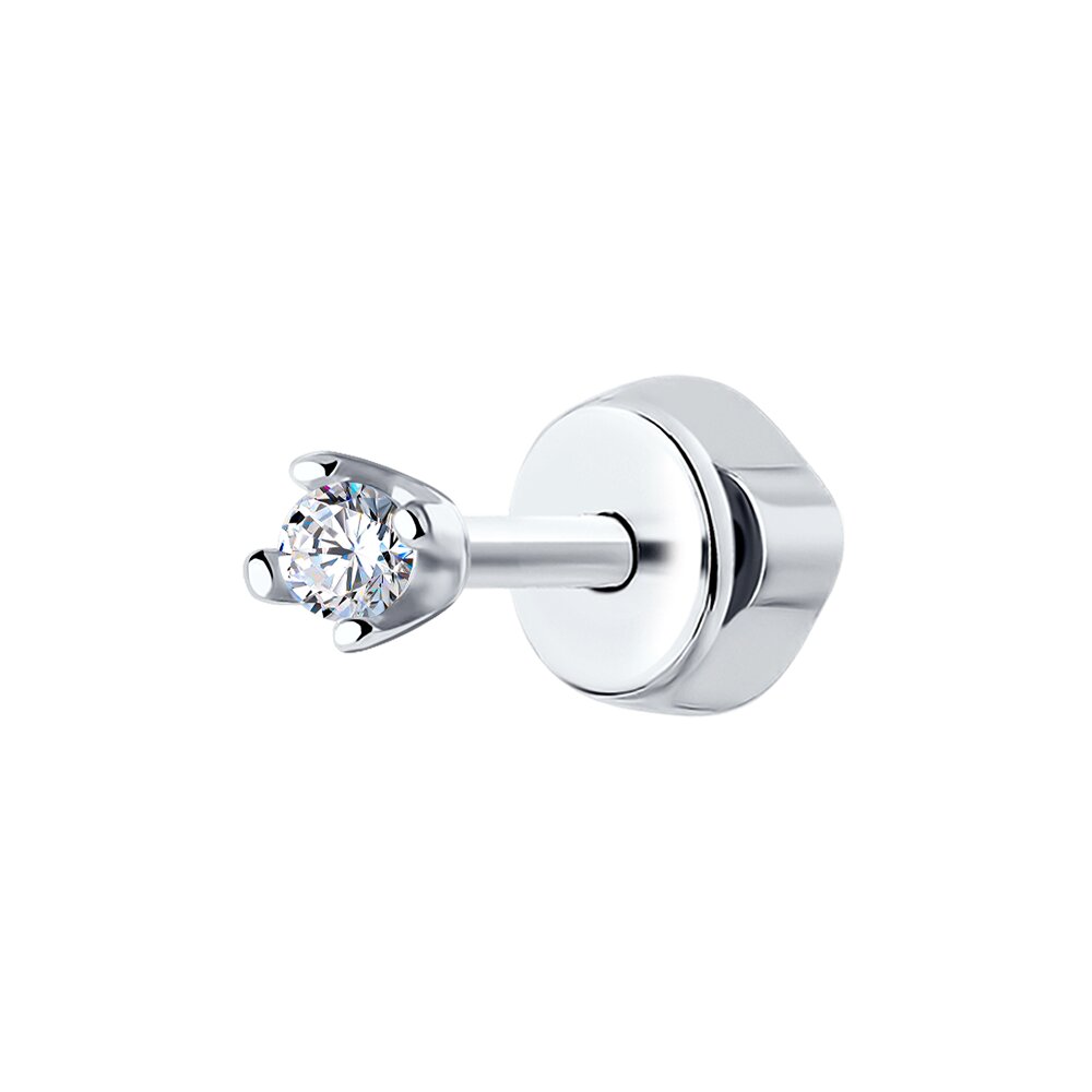 Серьга Ag.925 Разм. Вес.0,48 (1 Фианит бесцветный Круг 2)