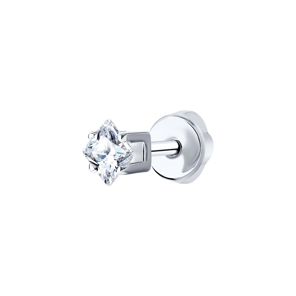 Серьга Ag.925 Разм. Вес.0,54 (1 Фианит бесцветный Квадрат 3*3)