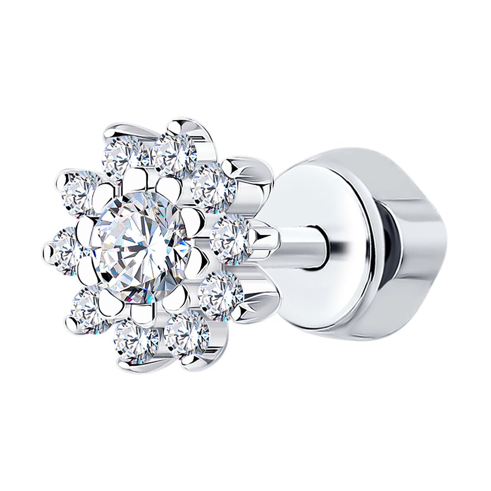 Серьга Ag.925 Разм. Вес.0,88 (1 Фианит бесцветный Круг 3, 10 Фианит бесцветный Круг 1,25)