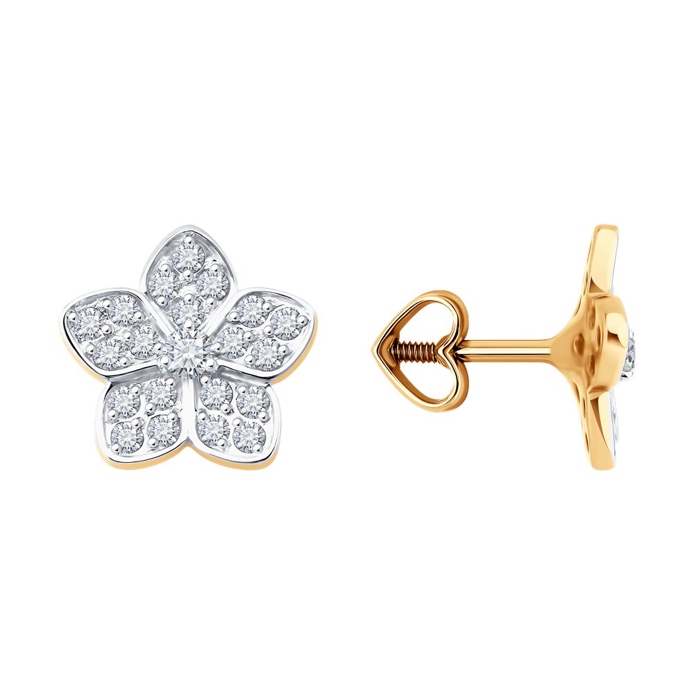 Серьги Au.585 Разм. Вес.2,3 (40 0,132 Фианит бесцветный Круг 1,25, 2 0,026 Фианит бесцветный Круг 2)