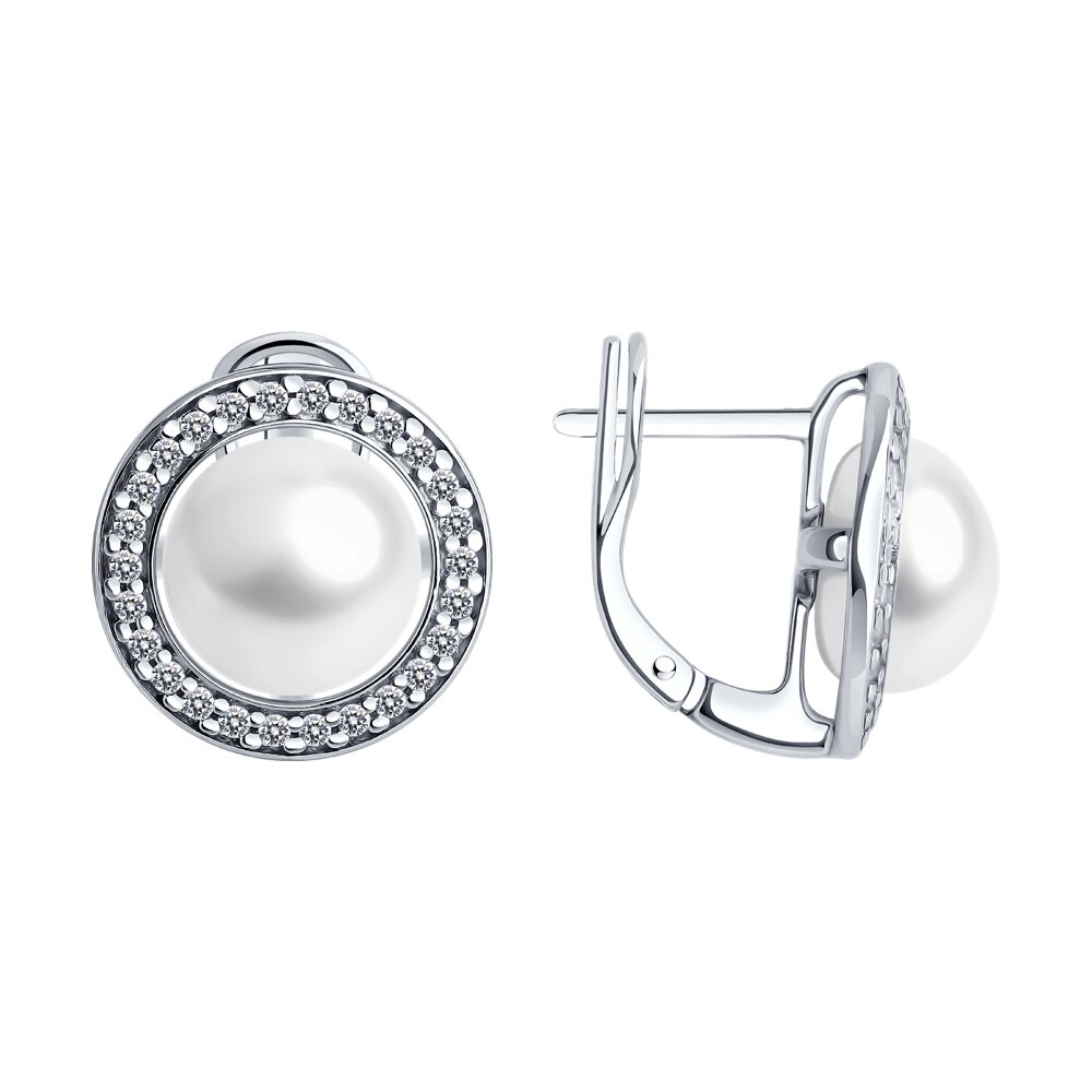 Серьги Ag.925 Разм. Вес.6,46 (2 2,480 Жемчуг преснов.культ. Круг Кабошон 10, 52 0,172 Фианит бесцвет