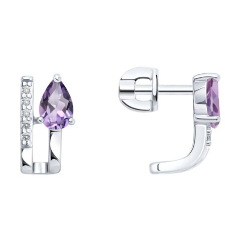 Серьги Ag.925 Разм. Вес.2,37 (2 0,140 Аметист Груша 6*4, 10 0,018 Фианит бесцветный Круг 1)