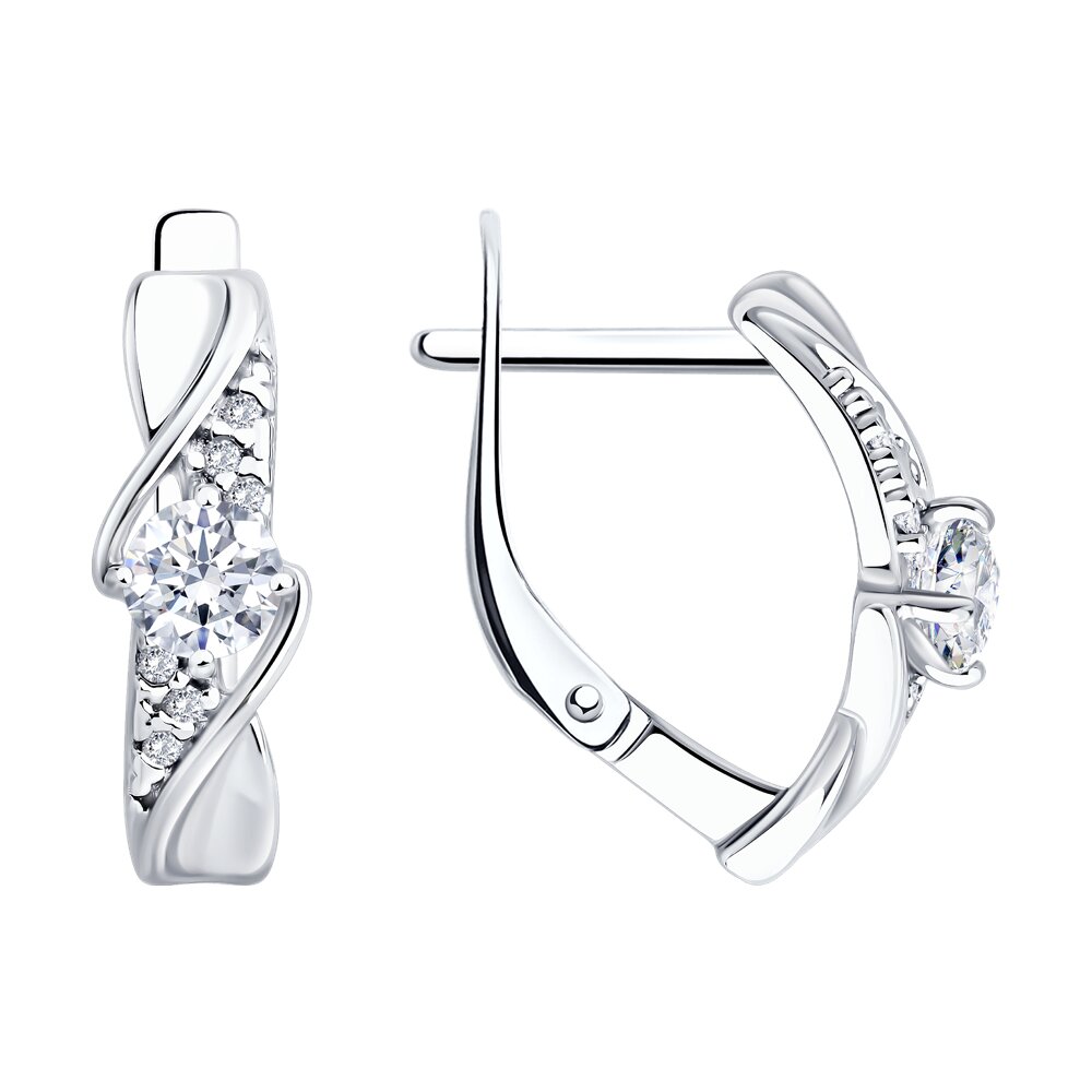 Серьги Ag.925 Разм. Вес.2,42 (12 Фианит бесцветный Круг 1, 2 Фианит бесцветный Круг 4)