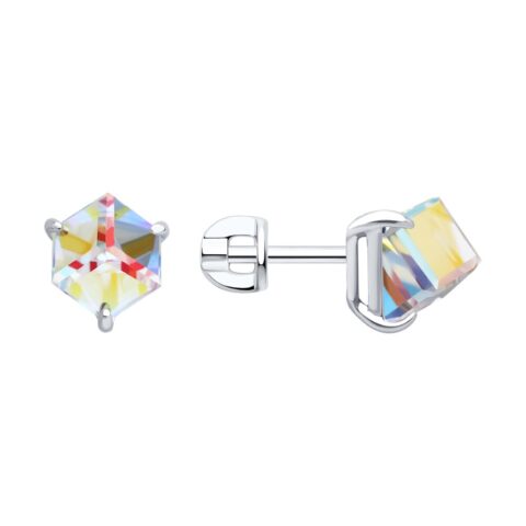 Серьги Ag.925 Разм. Вес.2,55 (2 Кристалл Swarovski недраг Квадрат Кабошон 6)