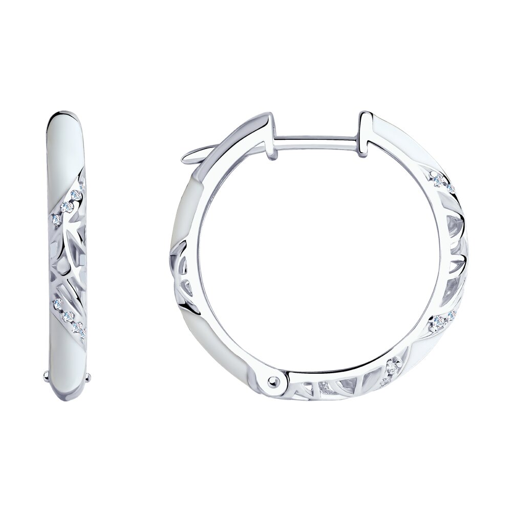 Серьги Ag.925 Разм. Вес.4,16 (0 0,043 Эмаль, 24 0,043 Фианит бесцветный Круг 1)