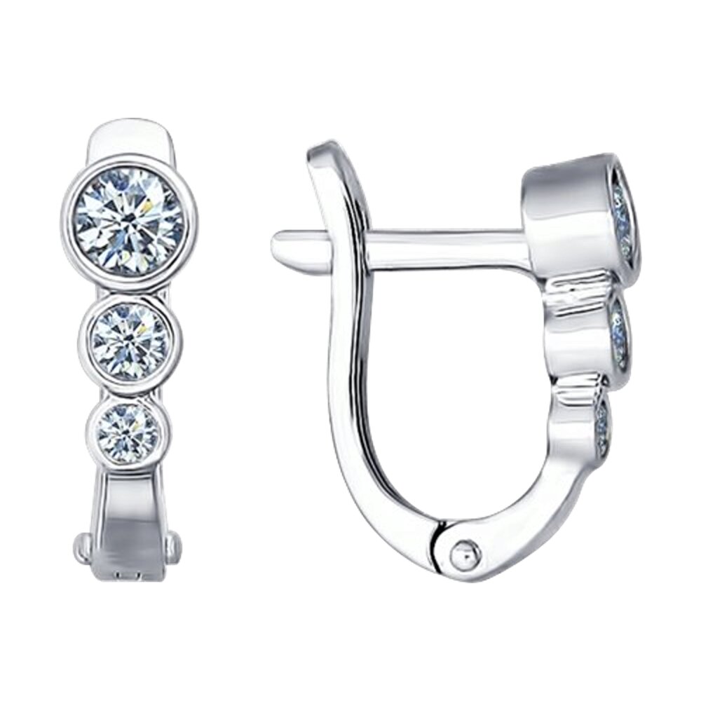 Серьги Ag.925 Разм. Вес.1,76 (2 0,017 Фианит бесцветный Круг 1,75, 2 0,035 Фианит бесцветный Круг 2,