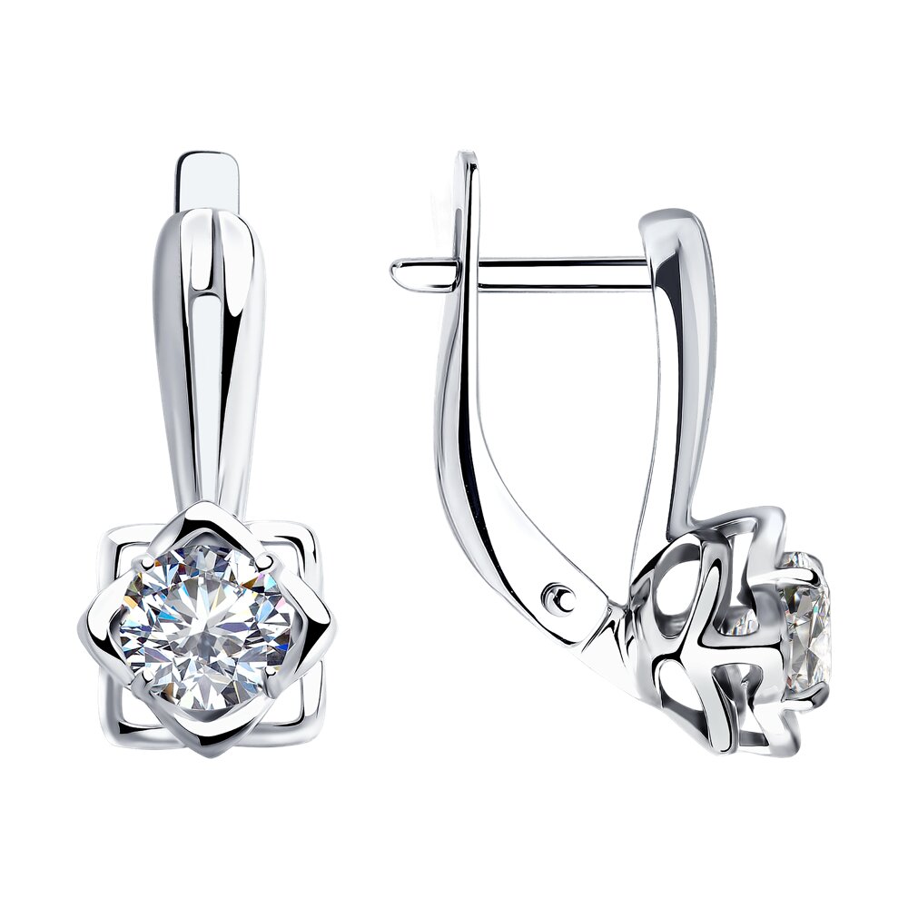 Серьги Ag.925 Разм. Вес.2,48 (2 0,338 Фианит бесцветный Круг 5)