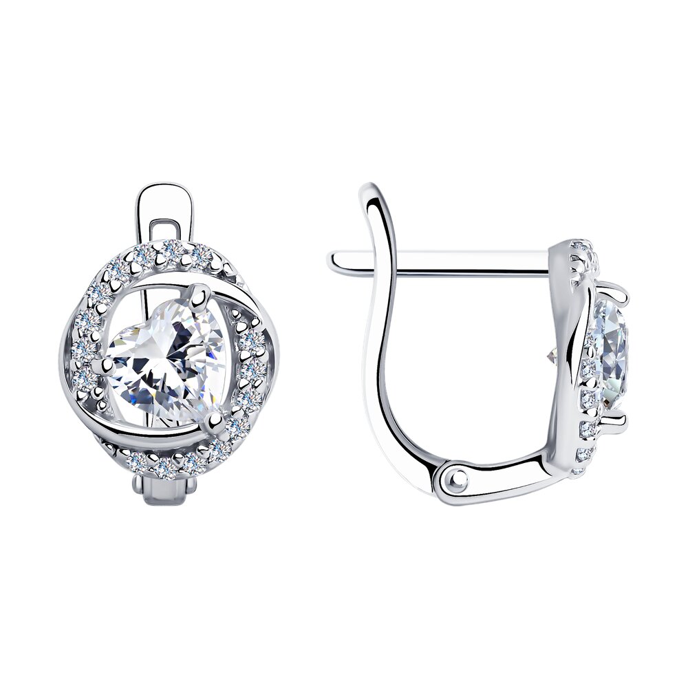 Серьги Ag.925 Разм. Вес.2,48 (32 Фианит бесцветный Круг 1, 2 Фианит бесцветный Сердце 5*5)