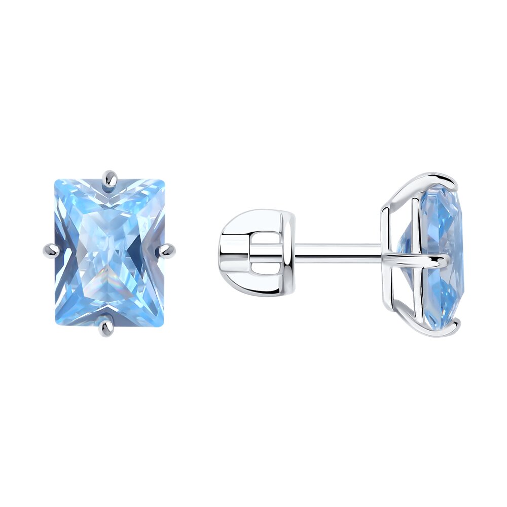 Серьги Ag.925 Разм. Вес.2,27 (2 0,960 Фианит голубой Багет прямоуг-ый 8*6)