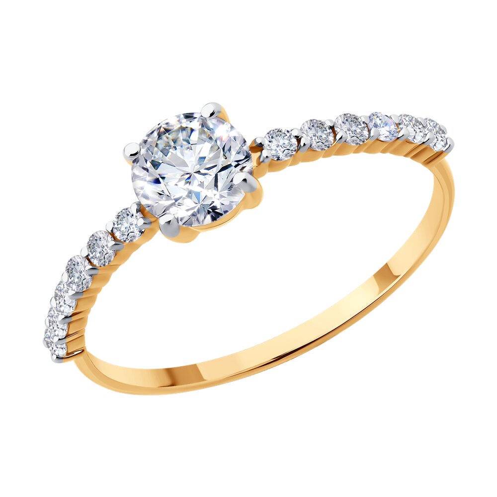 Кольцо Au.585 Разм.16,5 Вес.1,13 (12 0,070 Фианит бесцветный Круг 1,5, 1 0,174 Фианит бесцветный Кру