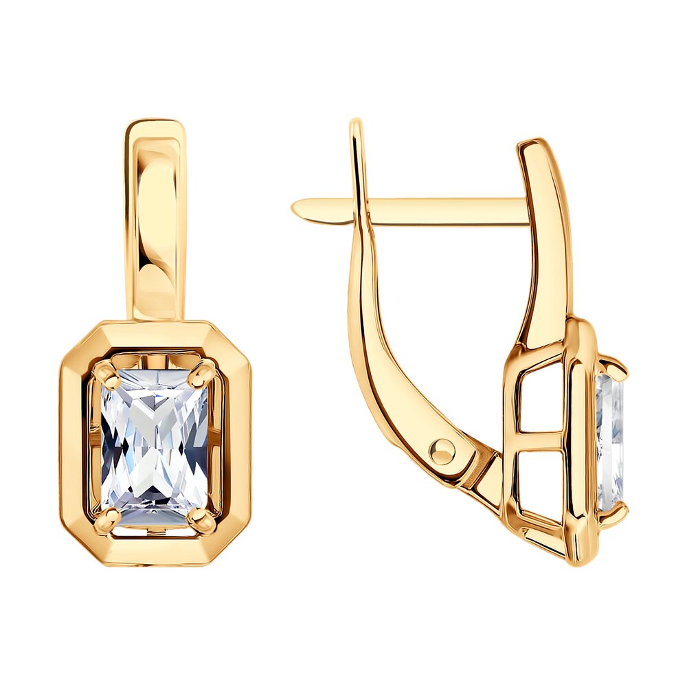 Серьги Au.585 Разм. Вес.2,56 (2 0,340 Фианит бесцветный Октагон 6*4)