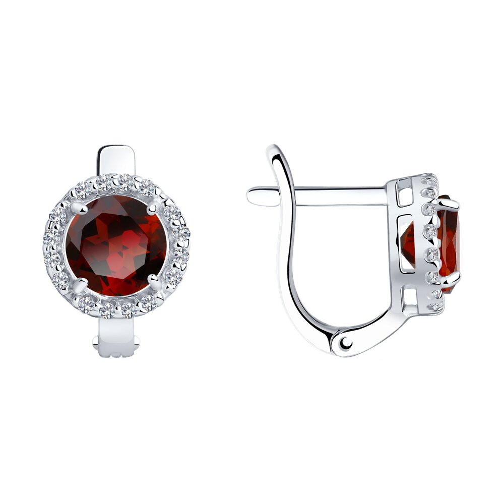 Серьги Ag.925 Разм. Вес.2,3 (2 0,390 Гранат Круг 6, 32 0,054 Фианит бесцветный Круг 1)