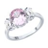 Кольцо Ag.925 Разм.16 Вес.2,88 (2 Фианит бесцветный Овал 5*3, 1 Фианит красный Октагон 9*7)