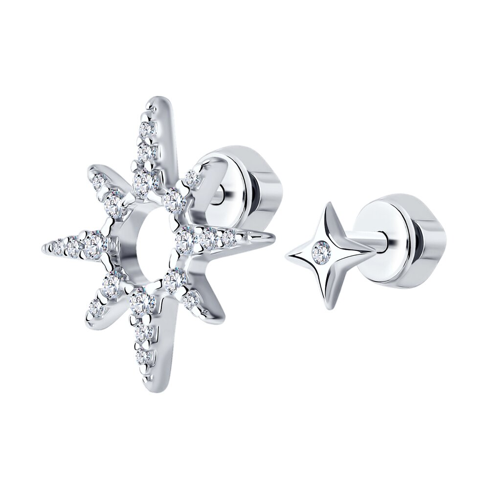 Серьги Ag.925 Разм. Вес.2,06 (8 0,014 Фианит бесцветный Круг 1, 5 0,017 Фианит бесцветный Круг 1,25,