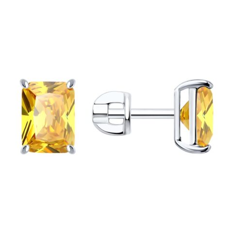 Серьги Ag.925 Разм. Вес.2,42 (2 1,056 Фианит желтый Октагон 8*6)