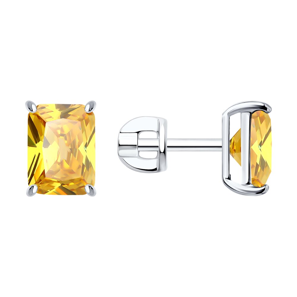 Серьги Ag.925 Разм. Вес.2,42 (2 1,056 Фианит желтый Октагон 8*6)