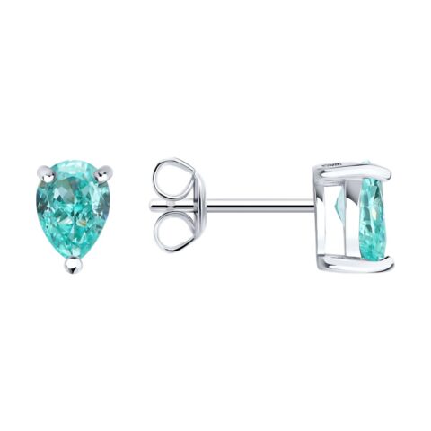 Серьги Ag.925 Разм. Вес.1,76 (2 Фианит зеленый Груша 7*5)