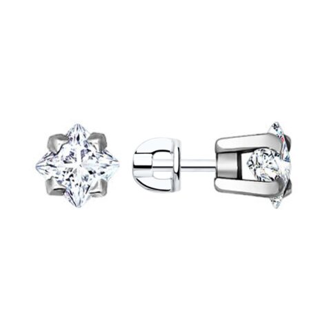Серьги Ag.925 Разм. Вес.2,65 (2 Фианит бесцветный Квадрат 6*6)