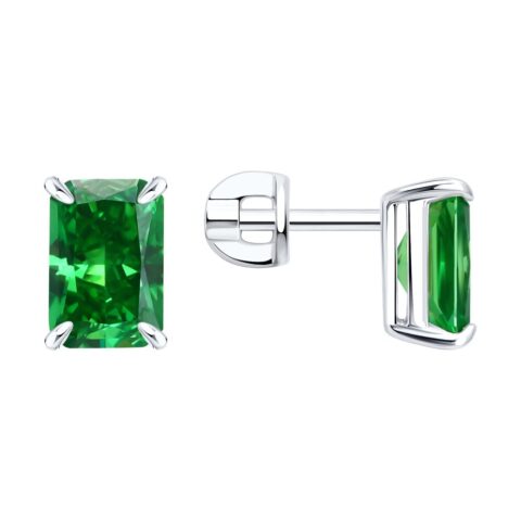 Серьги Ag.925 Разм. Вес.2,84 (2 Фианит изумруд Октагон 9*6)