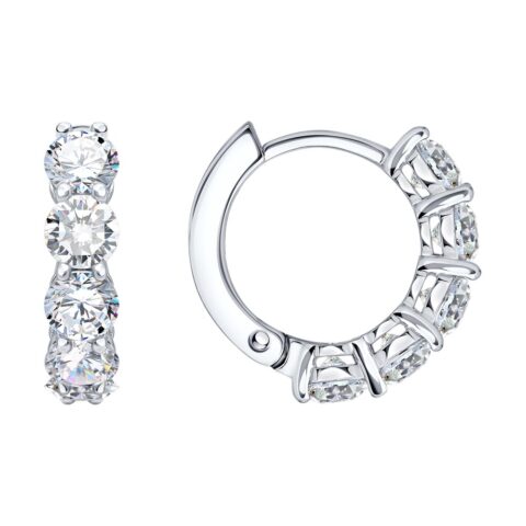 Серьги Ag.925 Разм. Вес.5,05 (10 1,236 Фианит бесцветный Круг 4,5)