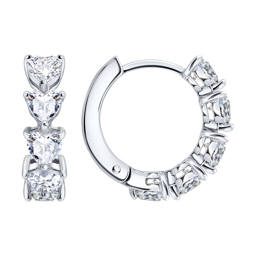 Серьги Ag.925 Разм. Вес.4,57 (10 0,817 Фианит бесцветный Сердце 4*4)