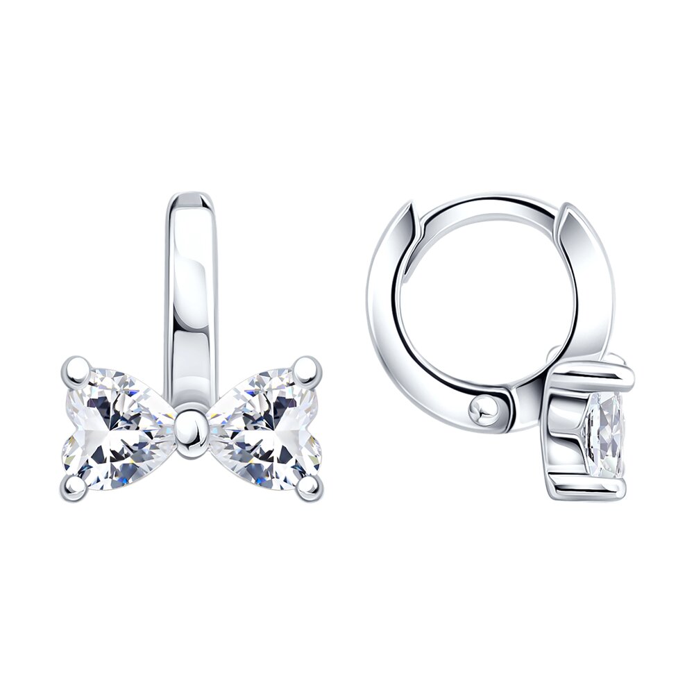 Серьги Ag.925 Разм. Вес.1,84 (4 0,327 Фианит бесцветный Сердце 4*4)