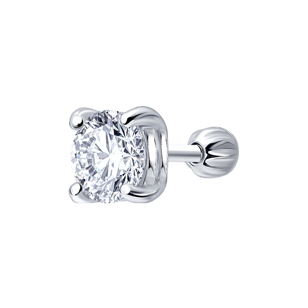 Серьга Ag.925 Разм. Вес.0,65 (1 0,169 Фианит бесцветный Круг 5)