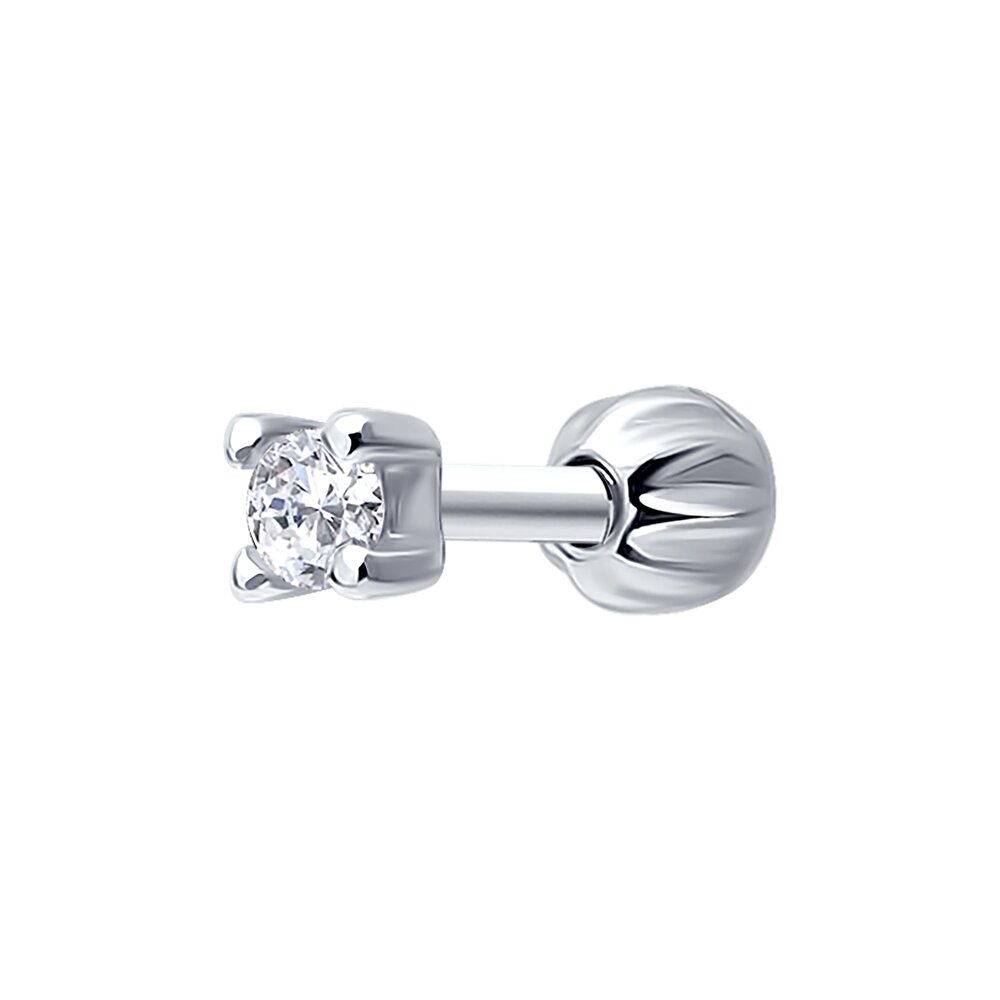 Серьга Ag.925 Разм. Вес.0,22 (1 0,013 Фианит бесцветный Круг 2)
